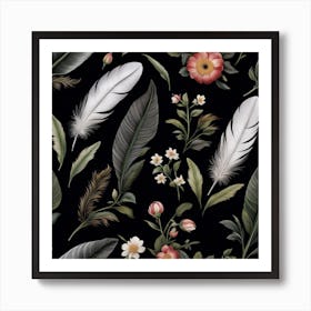 Feathers And Flowers 1 Art Print