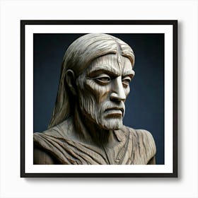 Firefly Weathered Wooden Sculpture Carved With Human Features 9263 (2) Art Print