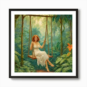 Swinging Woman In The Jungle Art Print