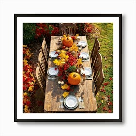 A Rustic Wooden Table Sun Dappled Bedecked By Autumns Bounty In A Traditional Country Garden Top (1) Art Print