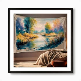 River Landscape Tapestry Art Print