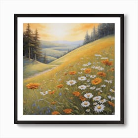 Daisies In The Meadow Art Print