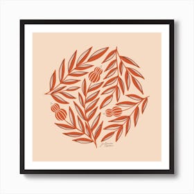 Red Buds And Vine Round Floral Art Print