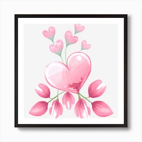 Pink Heart With Flowers Art Print