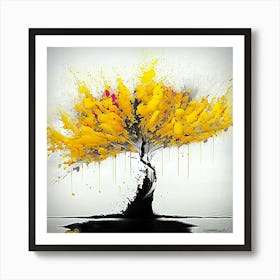 Vintage Grey And Yellow Tree Abstract Art Print