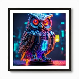 Cyberpunk, Wise old Neon Owl 1 Art Print