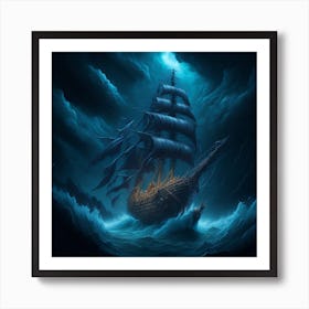 Ship In Stormy Sea 3 Art Print