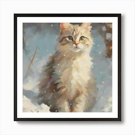 Cat In The Snow Art Print