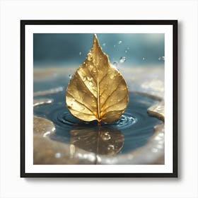 Golden Leaf In Water Art Print