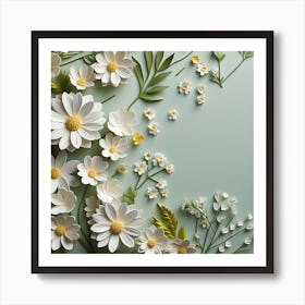 Paper Flowers On A Green Background Art Print