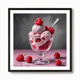 Oil Painting Vibrant Raspberry Ice Cream Art Print