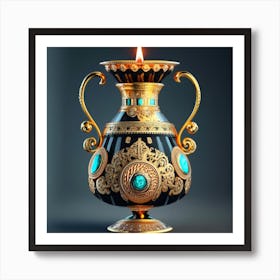 A vase of pure gold studded with precious stones 2 Art Print