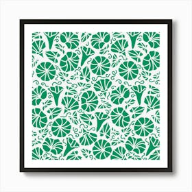 Green and White Morning Glory Wildflowers Art Print