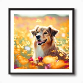 Dog In A Flower Field Art Print