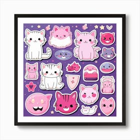 Cats and other elements, Cute Cat Stickers Art Print