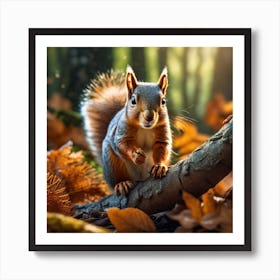 Squirrel In Autumn Forest 4 Art Print