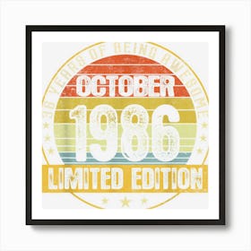 Awesome Since October 1986 36th Birthday Gift 36 Years Old Art Print