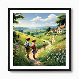 Two Children Walking Down A Path 1 Art Print