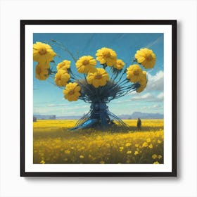 Yellow Flowers In Field With Blue Sky Professional Ominous Concept Art By Artgerm And Greg Rutkows (6) Art Print
