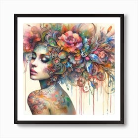 Watercolor Floral Woman #4 Art Print