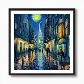 Full Moon City Scene Art Print