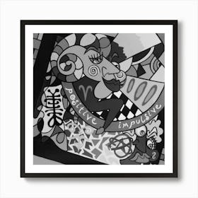 Abstract Figurative / Black & White / Zodiac Sign Aries / 40x40cm Art Print