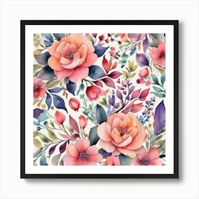 Watercolor Floral Pattern Art Print 1 Art Print