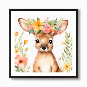 Floral Baby Kangaroo Nursery Illustration (14) Art Print