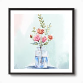 Watercolor Flowers In A Vase Art Print