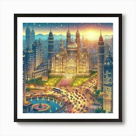 Cityscape At Night 2 Art Print