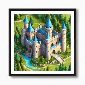 Isometric Castle In The Forest Art Print