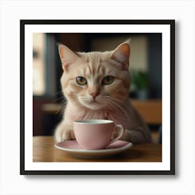 Cat With Cup Of Tea Art Print