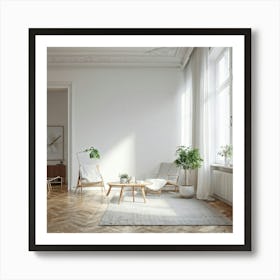 Living Room With White Walls Art Print