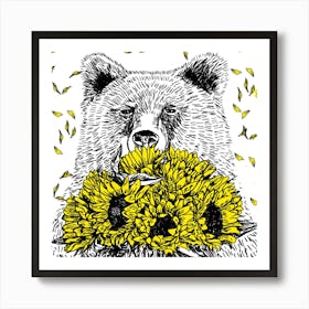 Bear With Sunflowers Poster