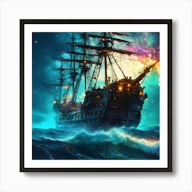 Pirate Ship In The Ocean Art Print