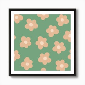 Ditsy flowers on green Art Print