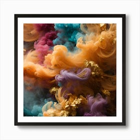 colorful smoke with gold Art Print