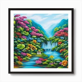 Waterfall In The Jungle 2 Art Print