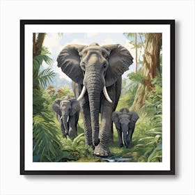 Elephant Family In The Jungle Art Print