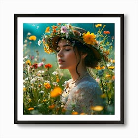 Girl In A Field Of Flowers Art Print