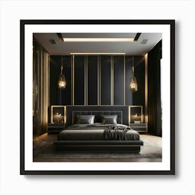 A High End Luxury Bedroom With Black Décor (5) Art Print