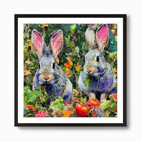 Bunnies Munching On Vegetables Collage 3 Art Print