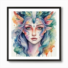 Watercolor Of A Woman With Feathers Poster