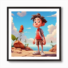 Boy Standing On A Rock Art Print