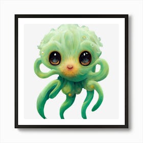 Baby Cthulu Cute Anime Green Squid Creature Animal Art Print