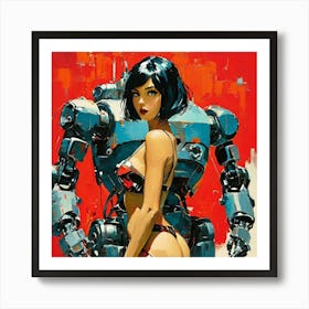 Girl With A Robot Art Print