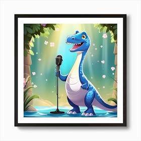 Dinosaur Singing In The Forest Art Print