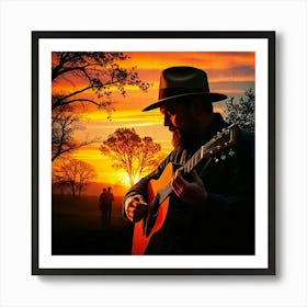 Sunset With A Man Playing Guitar Art Print