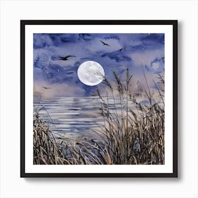 Moon Over The Lake Art Print