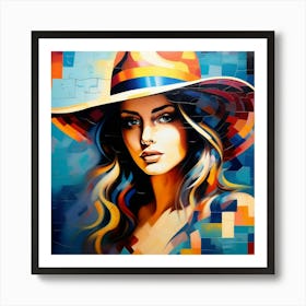 Abstract Puzzle Art Woman in a Hat 3 Art Print